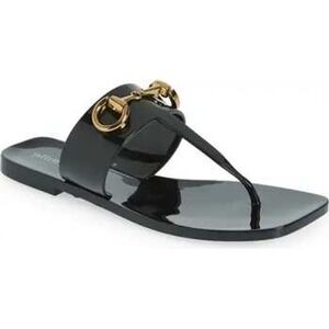 Jeffrey Campbell Jelly Sandals Womens 8 Black Horsebit Thong Flat Square Toe